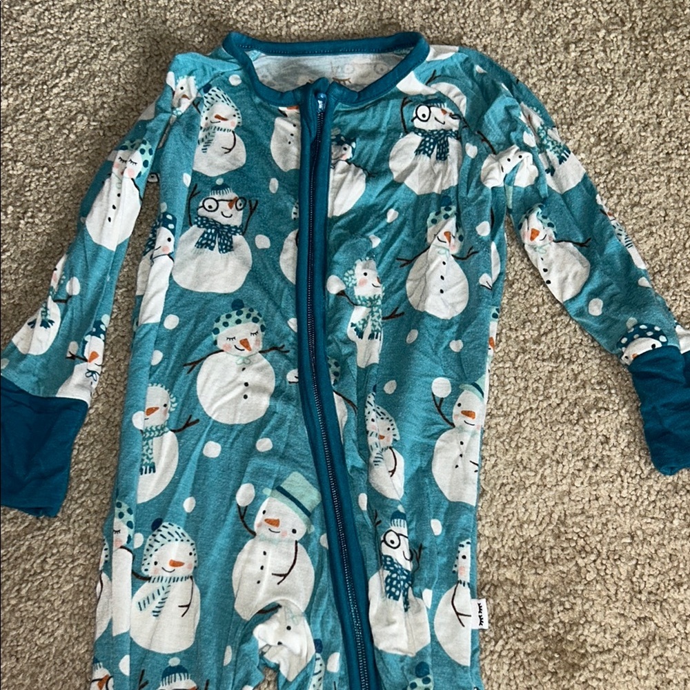 Little Sleepies Teal Snowman Print Outfit
